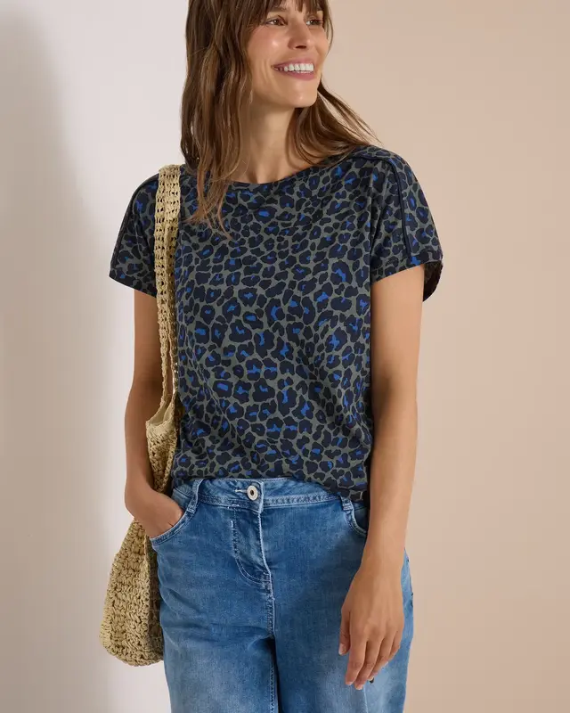 Cecil Shirt with Leopard Print - Dried Olive Green
