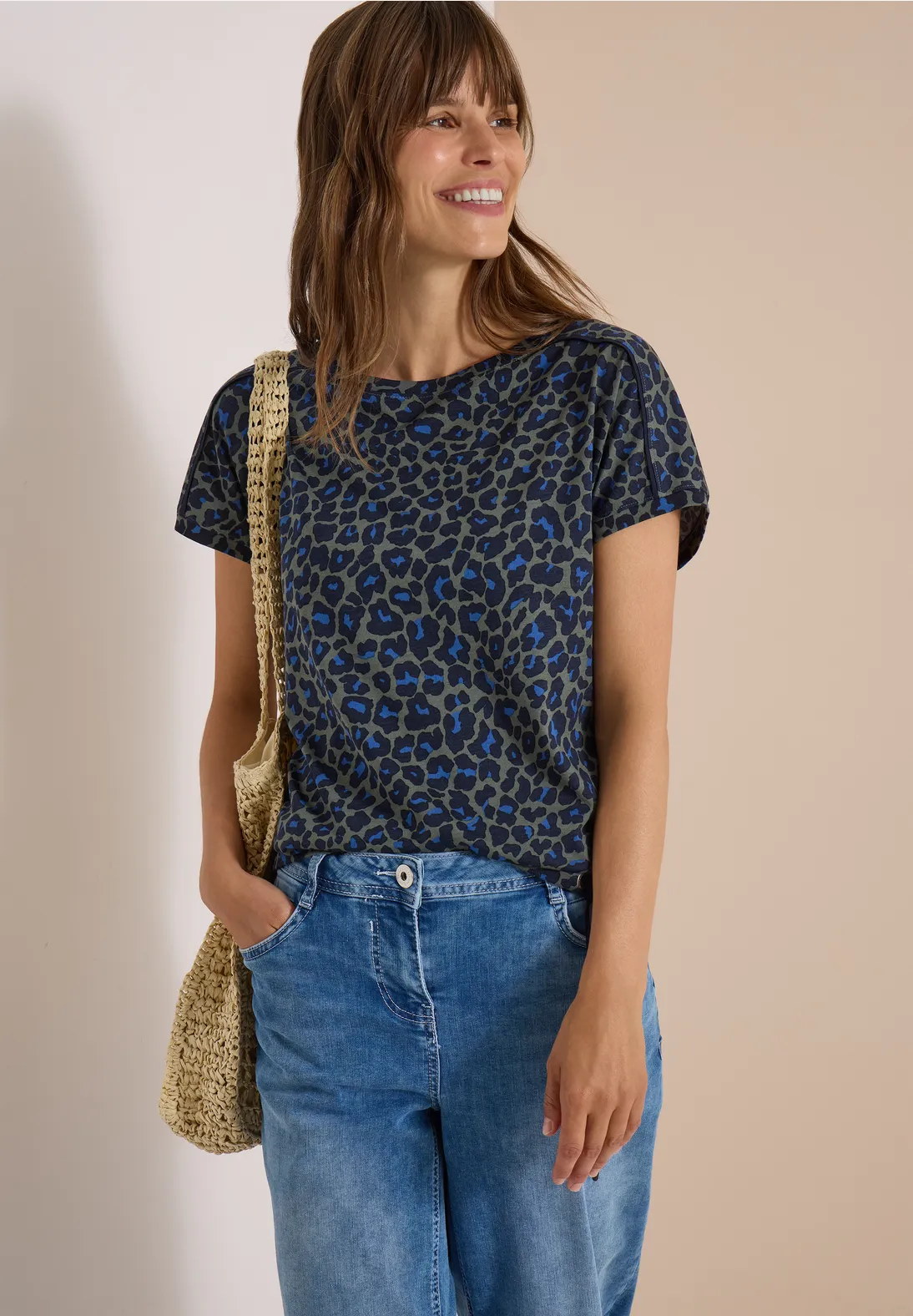 Cecil Shirt with Leopard Print - Dried Olive Green