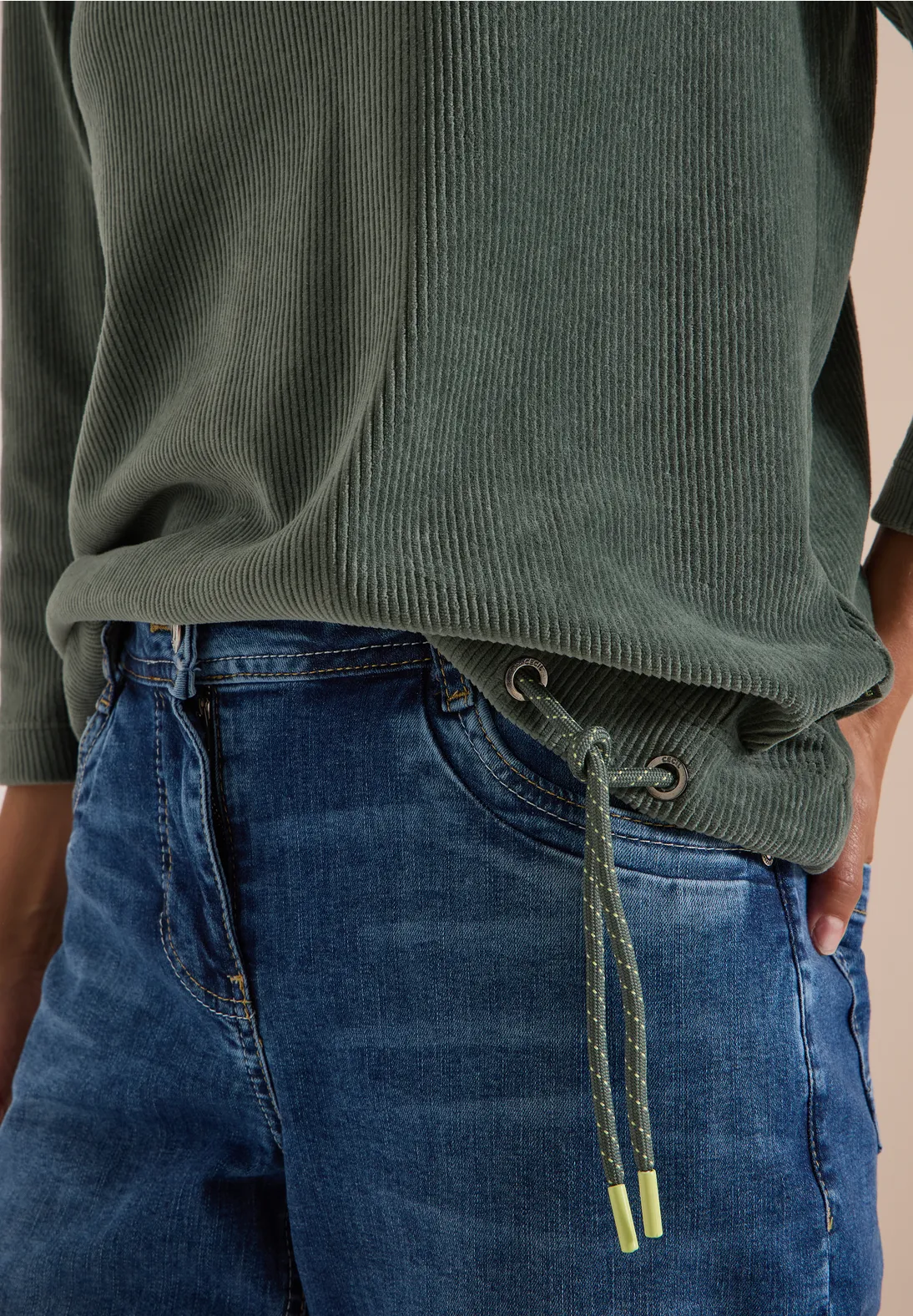 Cecil Corduroy Shirt met Trekkoord - Dried Olive Green