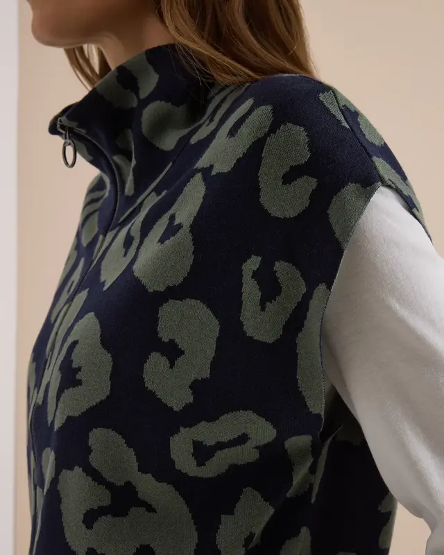 Cecil Knitted Vest with Collar and Zip - Urban Dark Blue