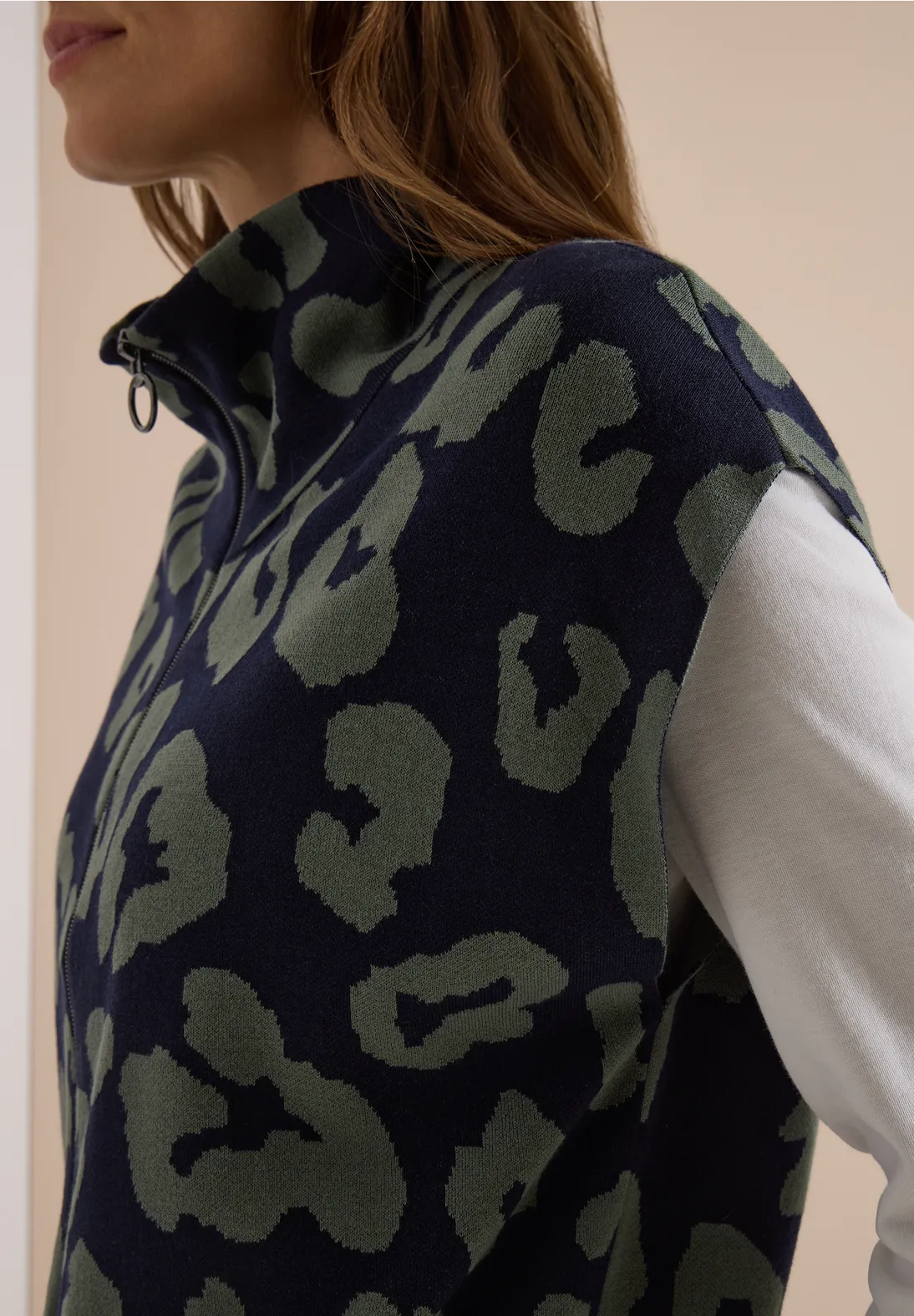 Cecil Knitted Vest with Collar and Zip - Urban Dark Blue