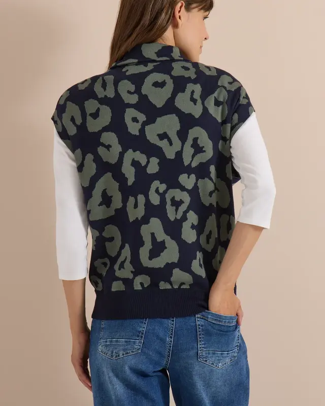 Cecil Knitted Vest with Collar and Zip - Urban Dark Blue