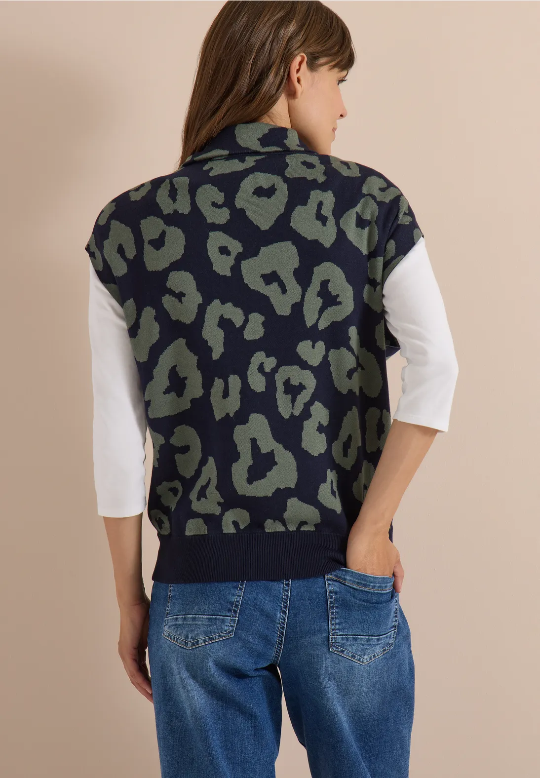 Cecil Knitted Vest with Collar and Zip - Urban Dark Blue