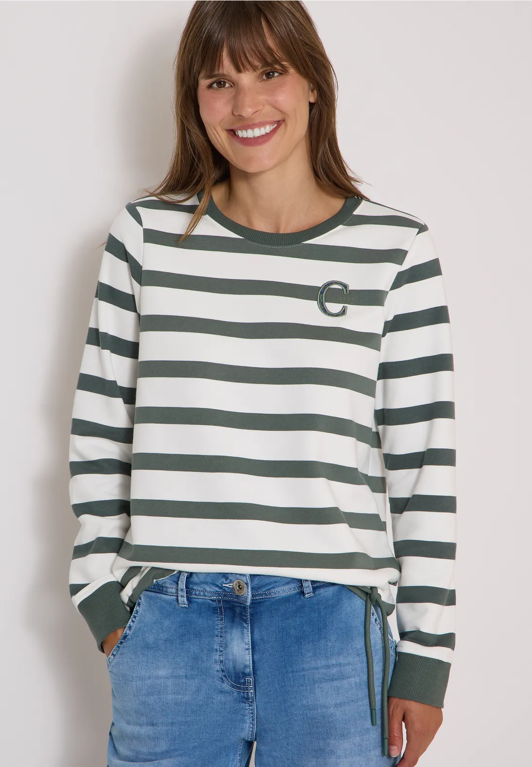 Cecil Striped Sweatshirt - Dried Olive Green