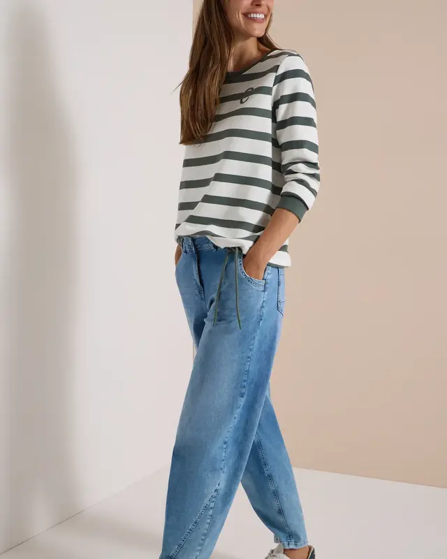 Cecil Striped Sweatshirt - Dried Olive Green