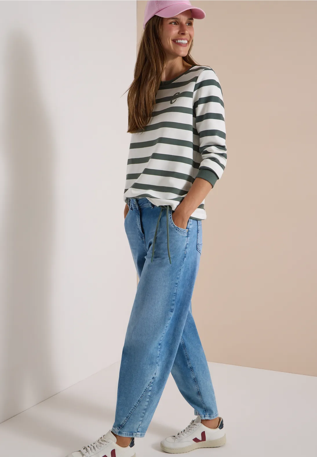Cecil Striped Sweatshirt - Dried Olive Green