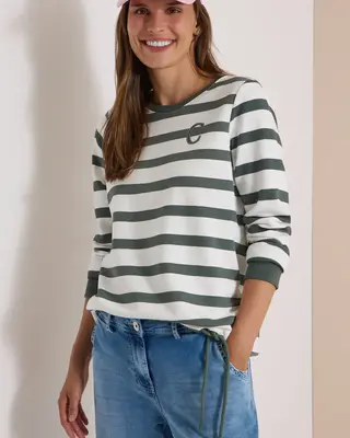 Cecil Streifen Sweatshirt - Dried Olive Green