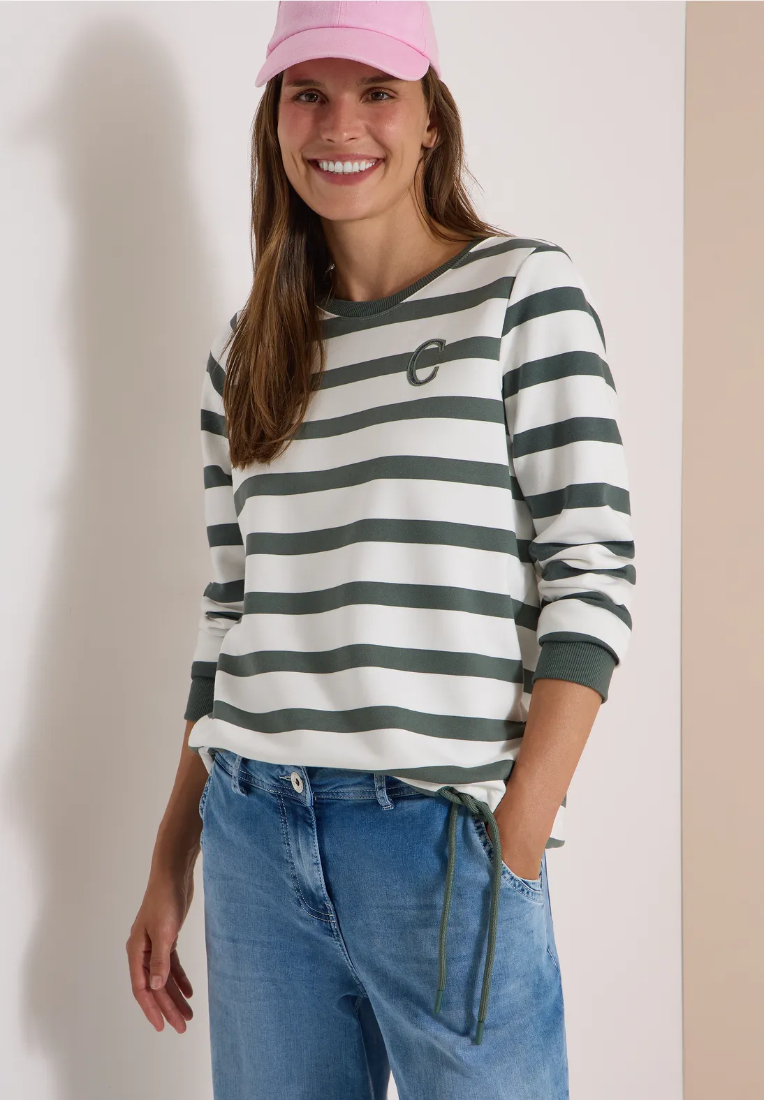 Cecil Striped Sweatshirt - Dried Olive Green