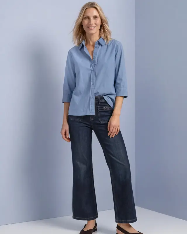 Street One Cord Mix Bluse - Northern Blue