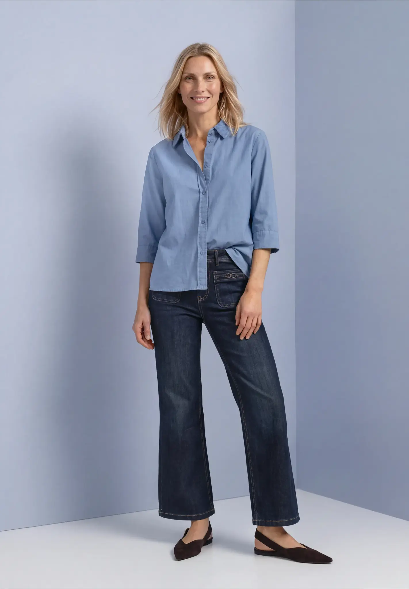 Street One Corduroy Mix Blouse - Northern Blue