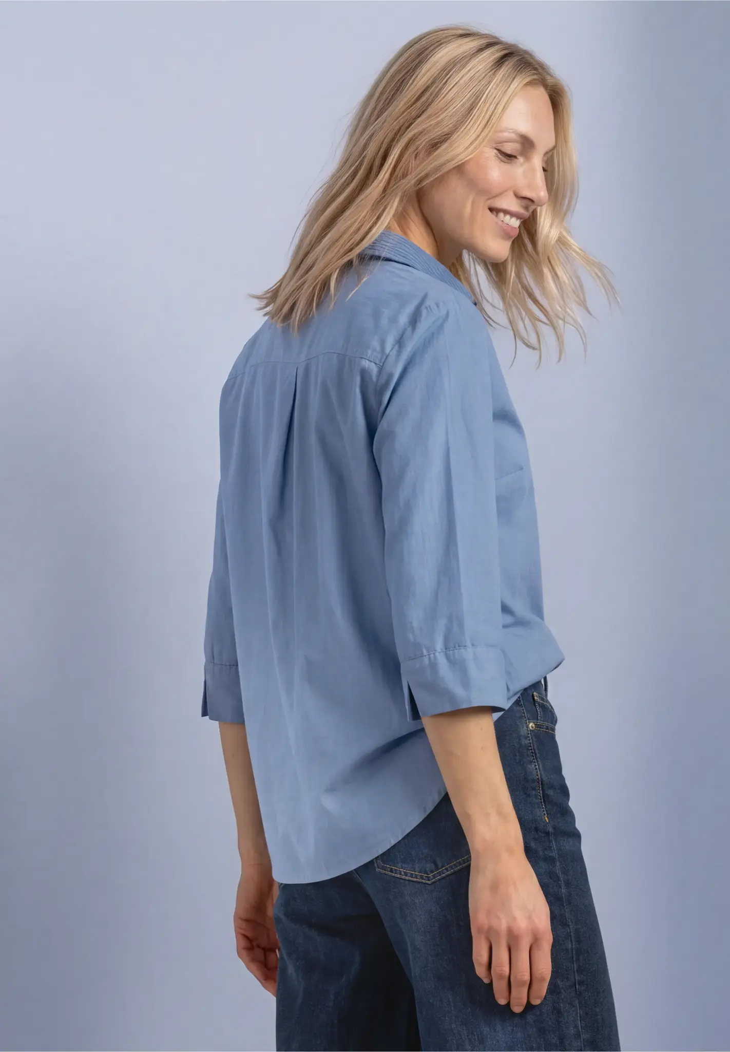 Street One Cord Mix Bluse - Northern Blue