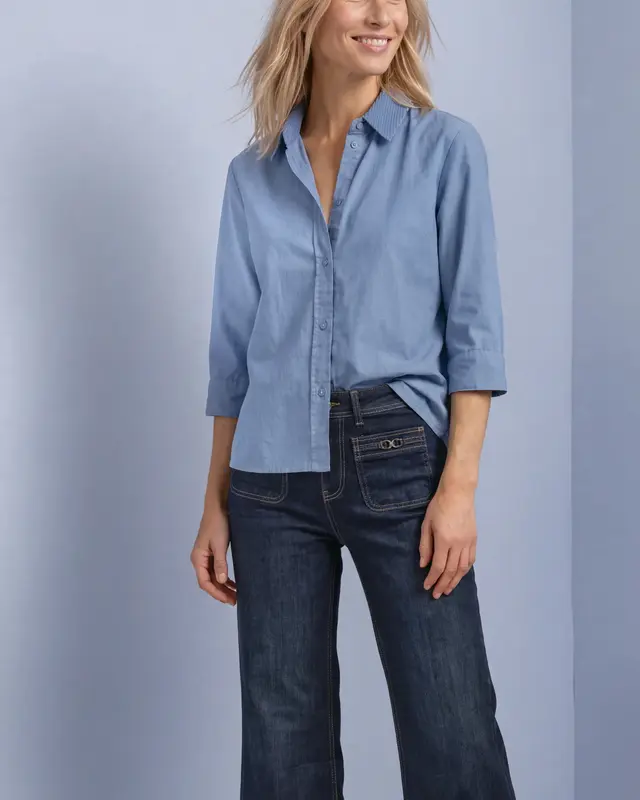 Street One Cord Mix Bluse - Northern Blue