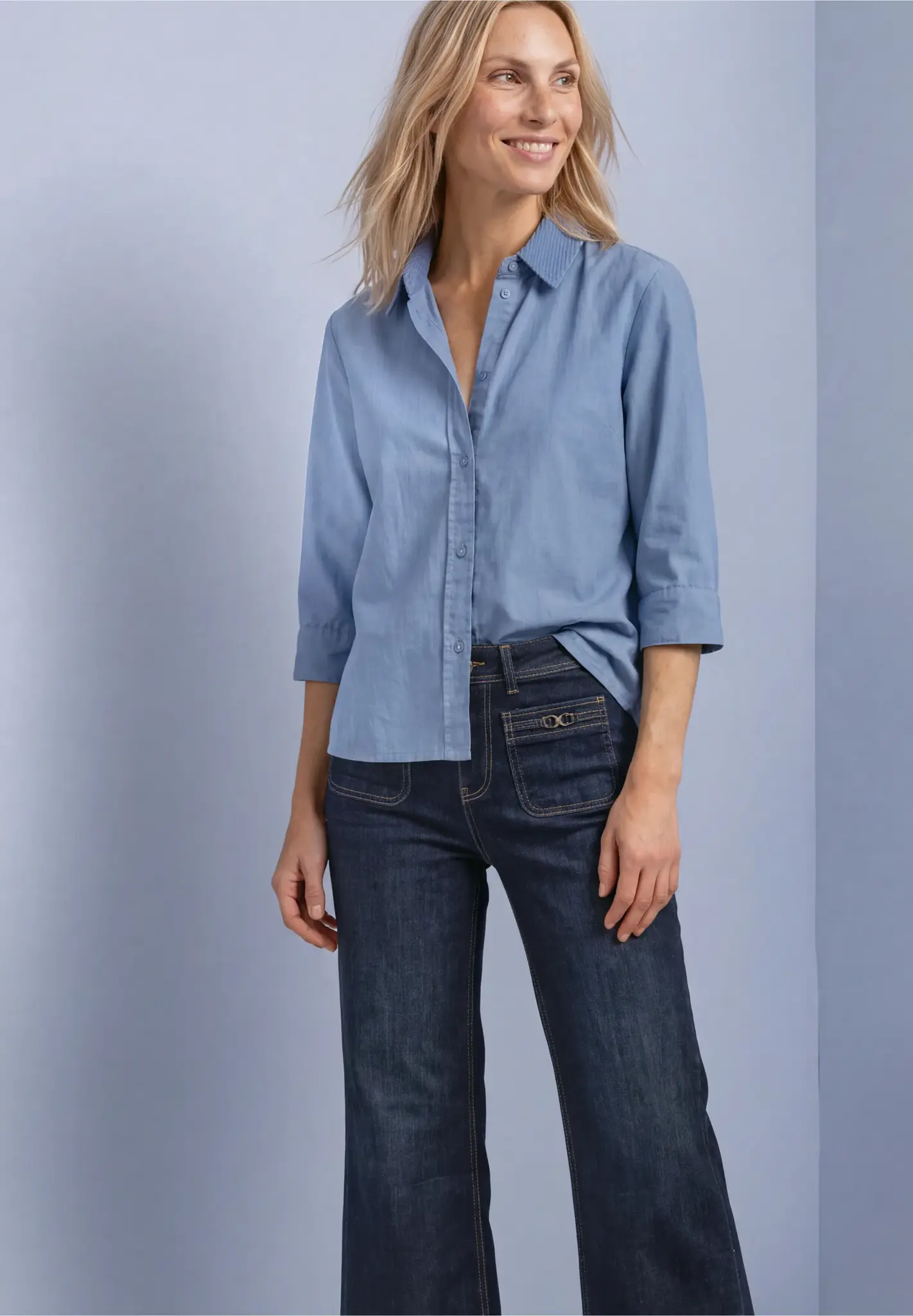 Street One Cord Mix Bluse - Northern Blue
