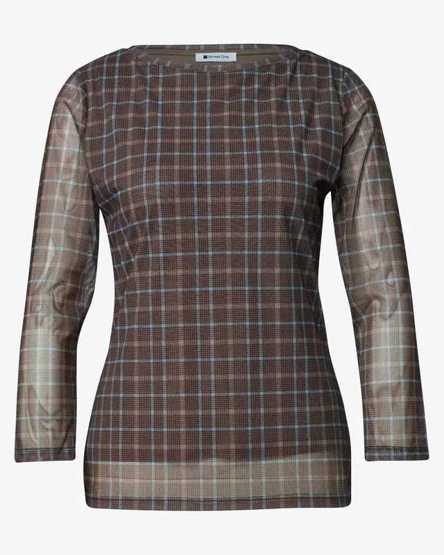 Street One Mesh Shirt mit Print - Silk Brown