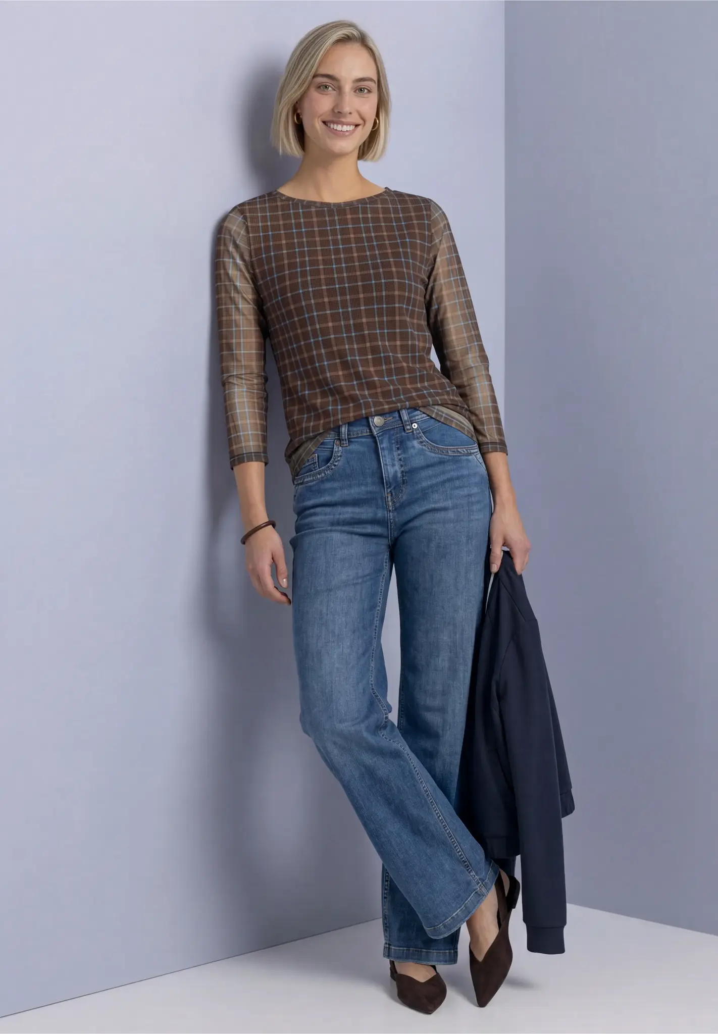 Street One Mesh Shirt mit Print - Silk Brown