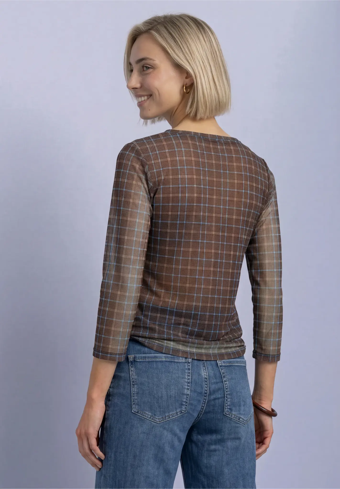 Street One Mesh Shirt mit Print - Silk Brown