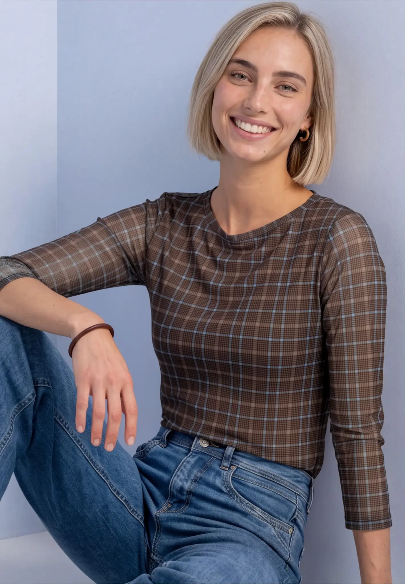 Street One Mesh Shirt met Print - Silk Brown