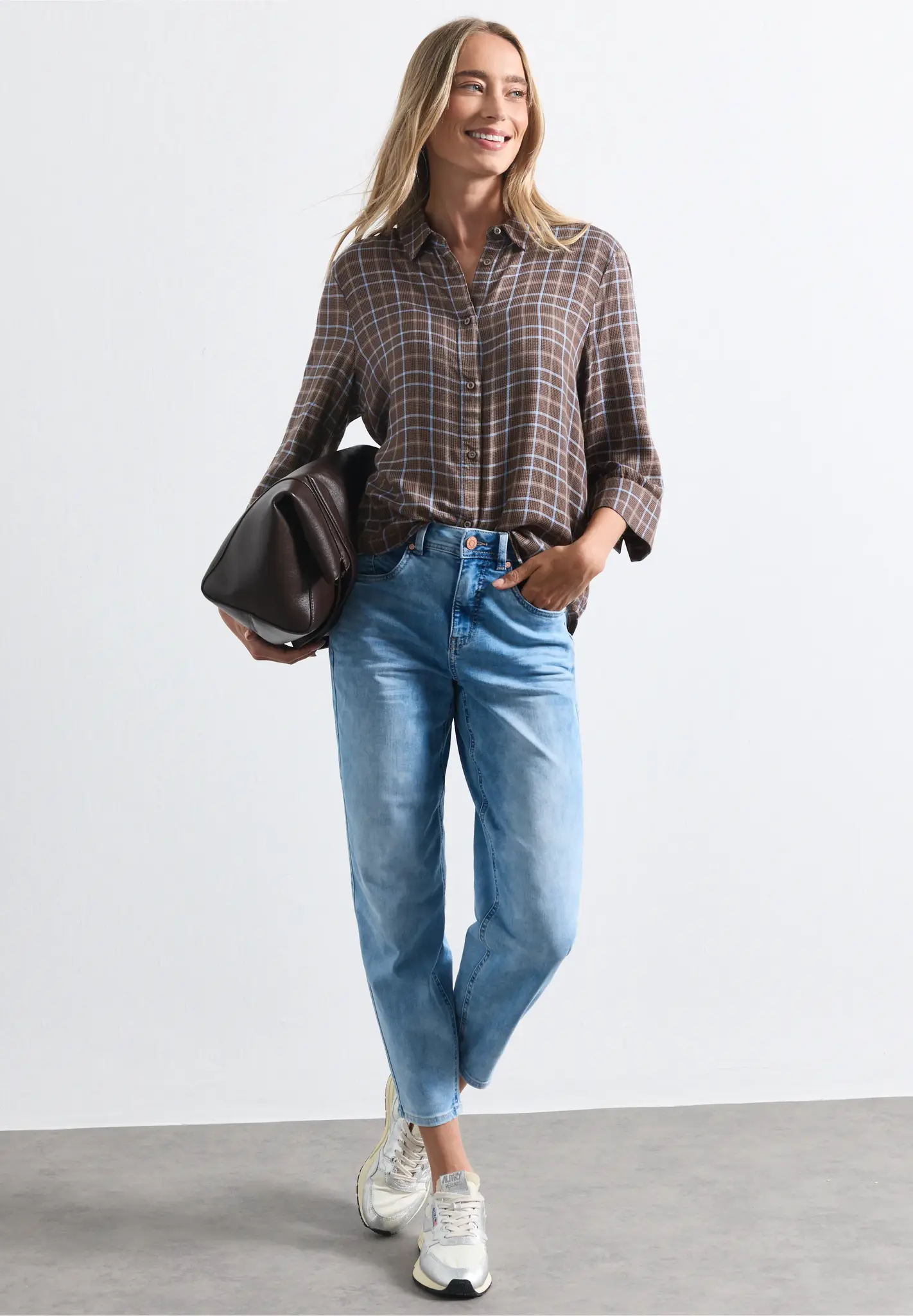 Street One 3/4-Sleeve Blouse with Print - Silk Brown