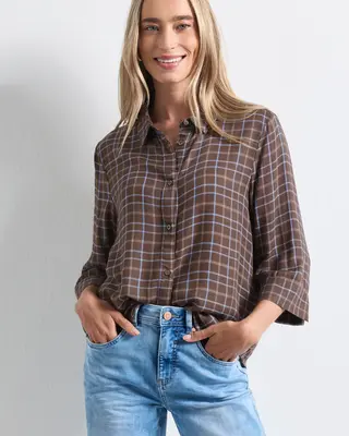 Street One 3/4-Mouw Blouse met Print - Silk Brown