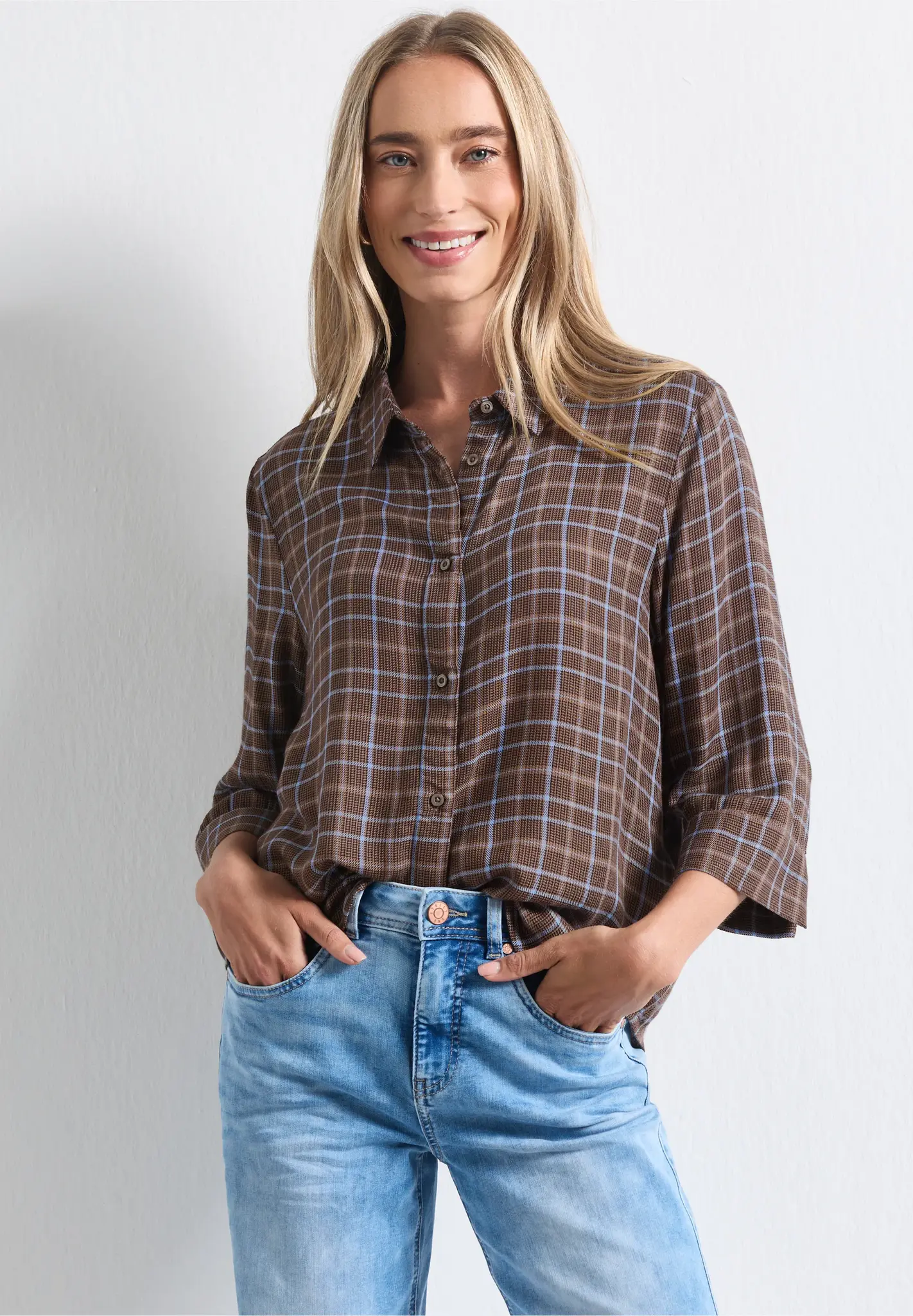 Street One 3/4-Sleeve Blouse with Print - Silk Brown