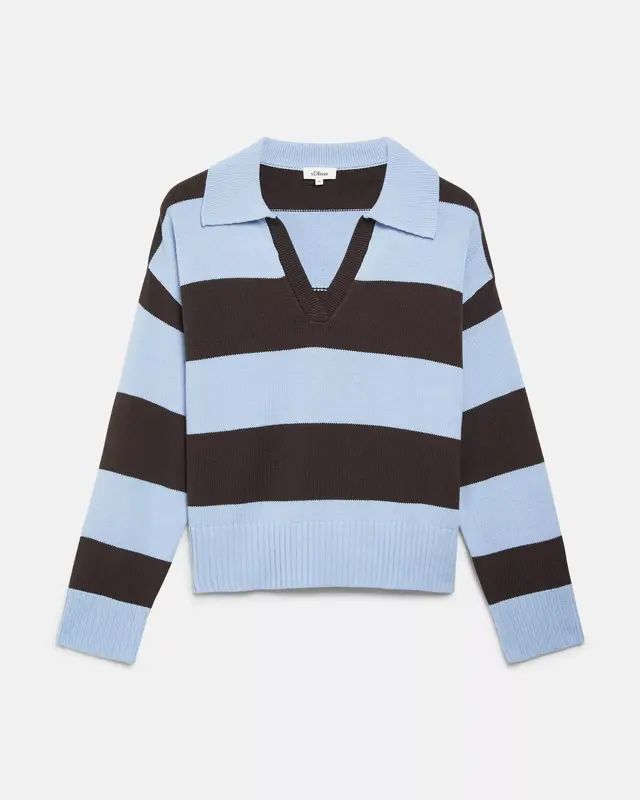 S. Oliver Gebreide Trui met Polokraag - Light Blue