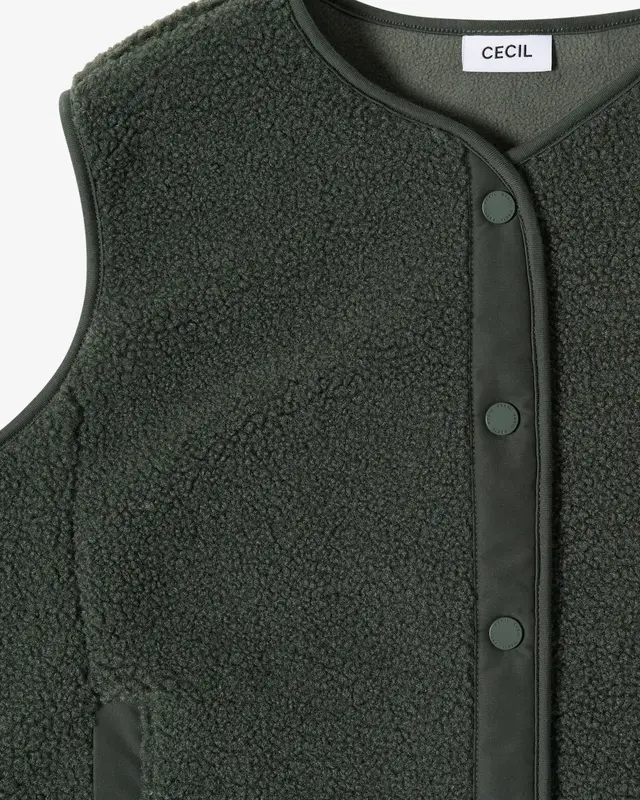 Cecil Teddy Vest Softshell Detail - Dried Olive Green