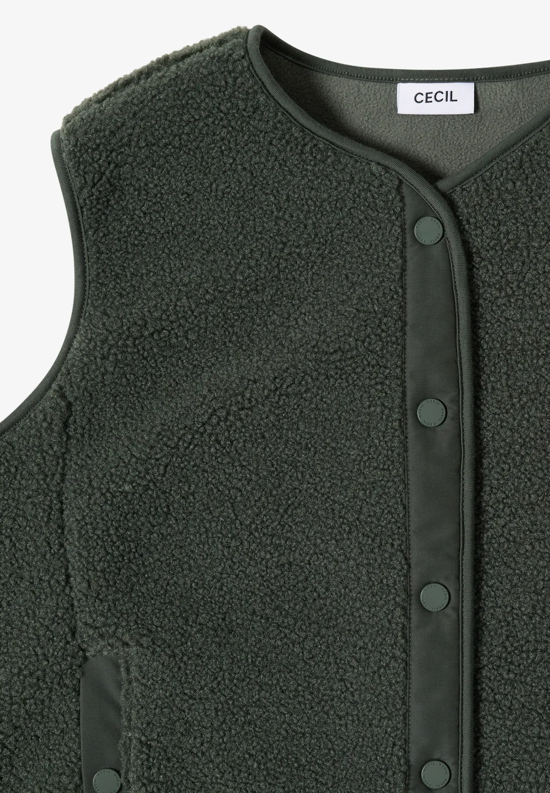 Cecil Teddy Vest Softshell Detail - Dried Olive Green