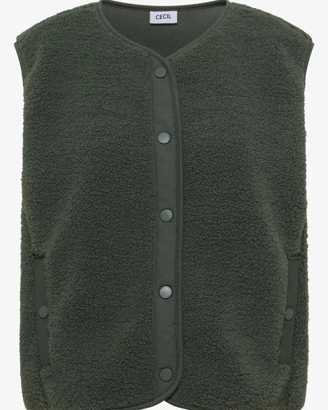 Cecil Teddy Vest Softshell Detail - Dried Olive Green