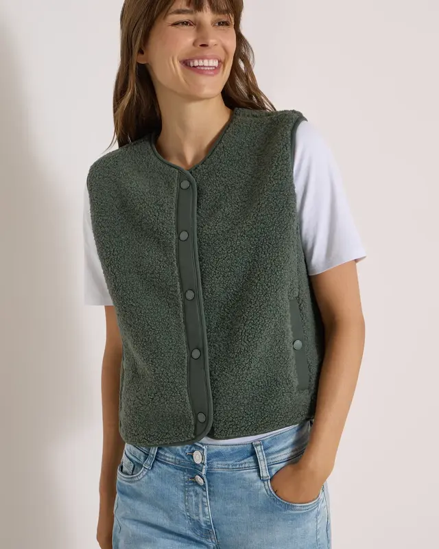 Cecil Teddy Vest Softshell Detail - Dried Olive Green