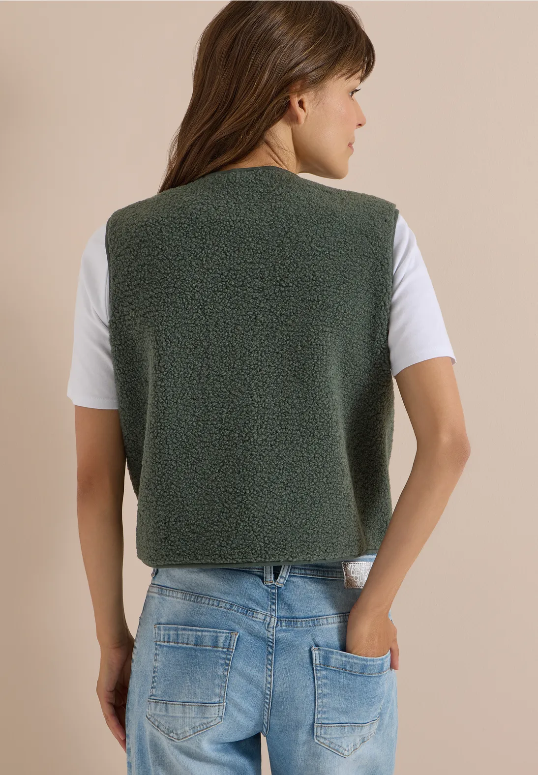 Cecil Teddy Vest Softshell Detail - Dried Olive Green