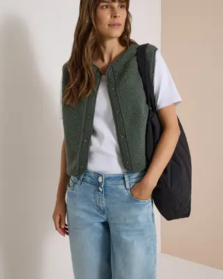 Cecil Teddy Vest Softshell Detail - Dried Olive Green