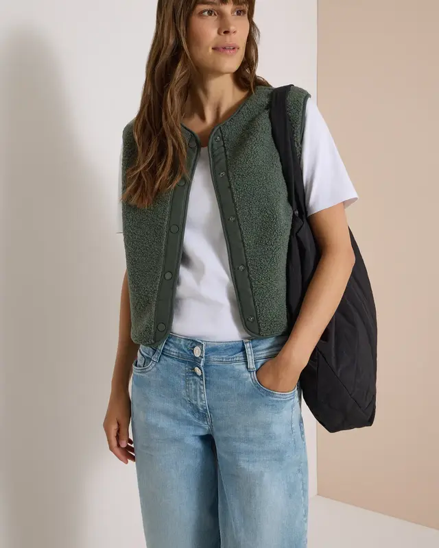Cecil Teddy Jacket Softshell Detail - Dried Olive Green