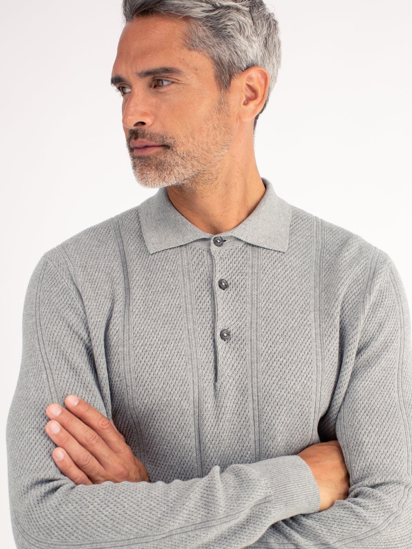 Lerros Poloshirt Vertical Stripe - Platinum Grey Melange