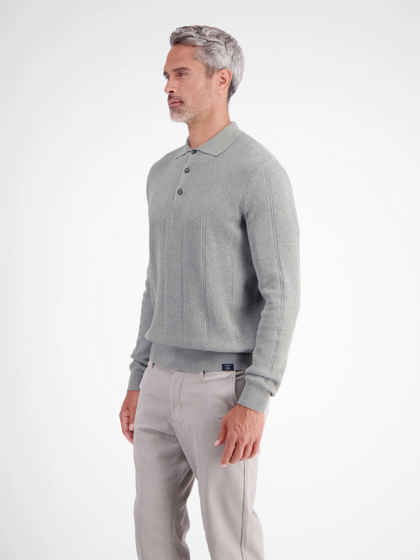 Lerros Poloshirt mit Struktur Streifen - Platinum Grey Melange