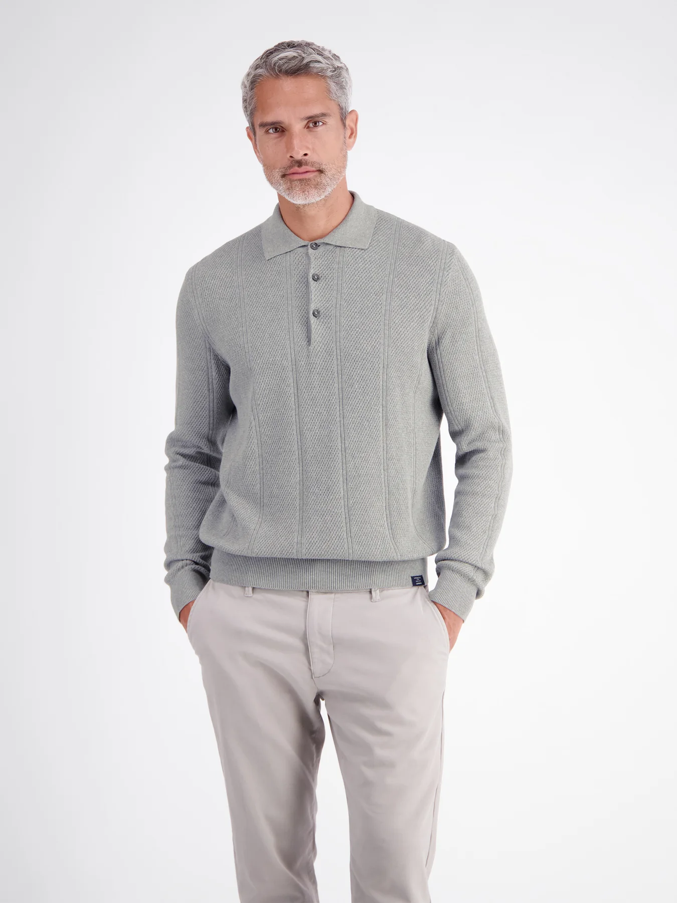 Lerros Poloshirt Verticale Strepen - Platinum Grey Melange