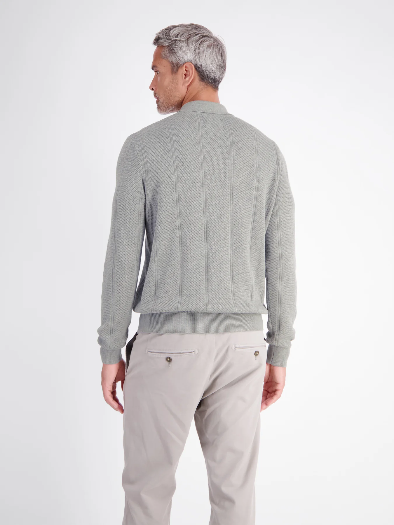 Lerros Poloshirt Vertical Stripe - Platinum Grey Melange