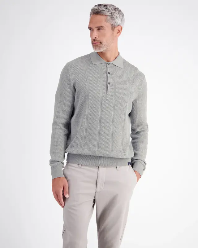 Lerros Poloshirt mit Struktur Streifen - Platinum Grey Melange