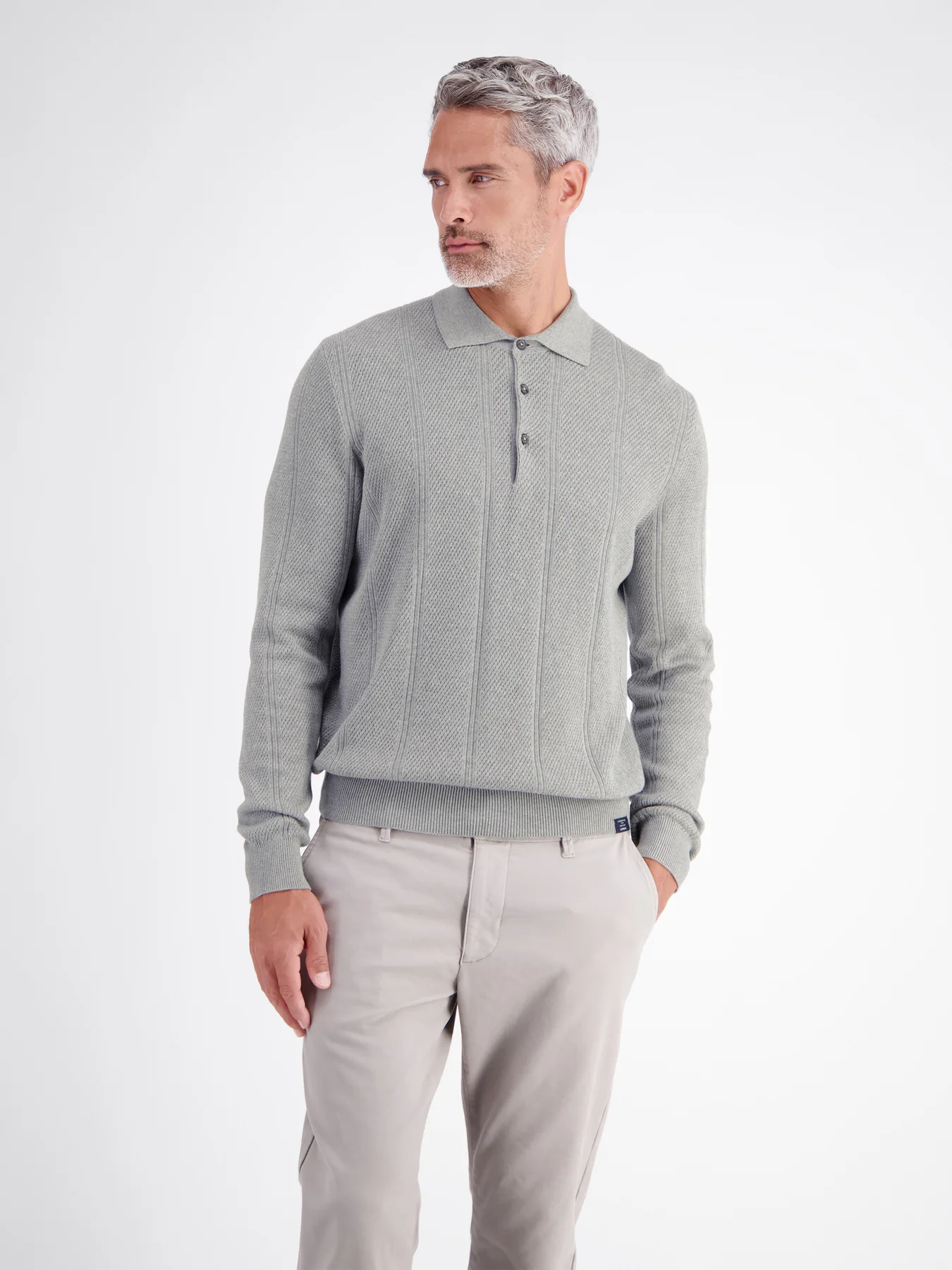 Lerros Poloshirt Verticale Strepen - Platinum Grey Melange