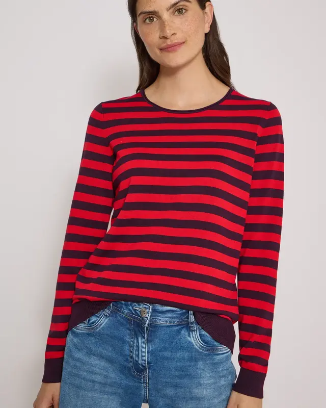 Cecil Trui met Strepen - Eggplant Red