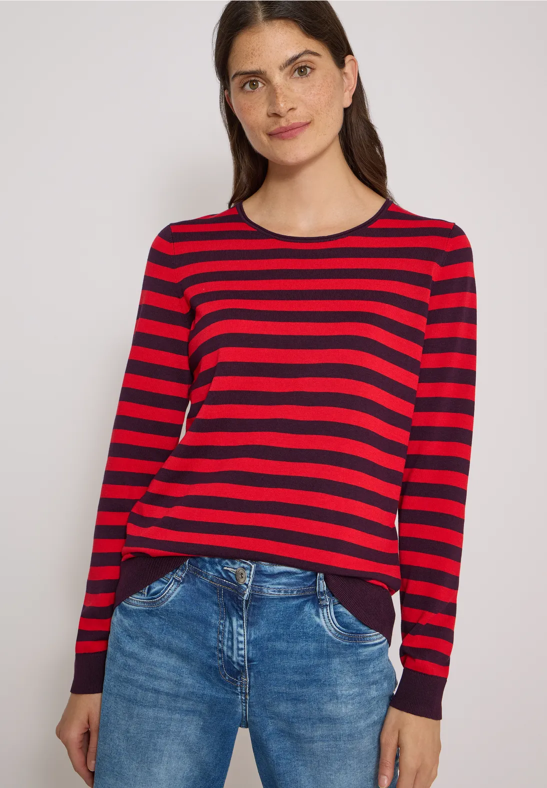 Cecil Trui met Strepen - Eggplant Red