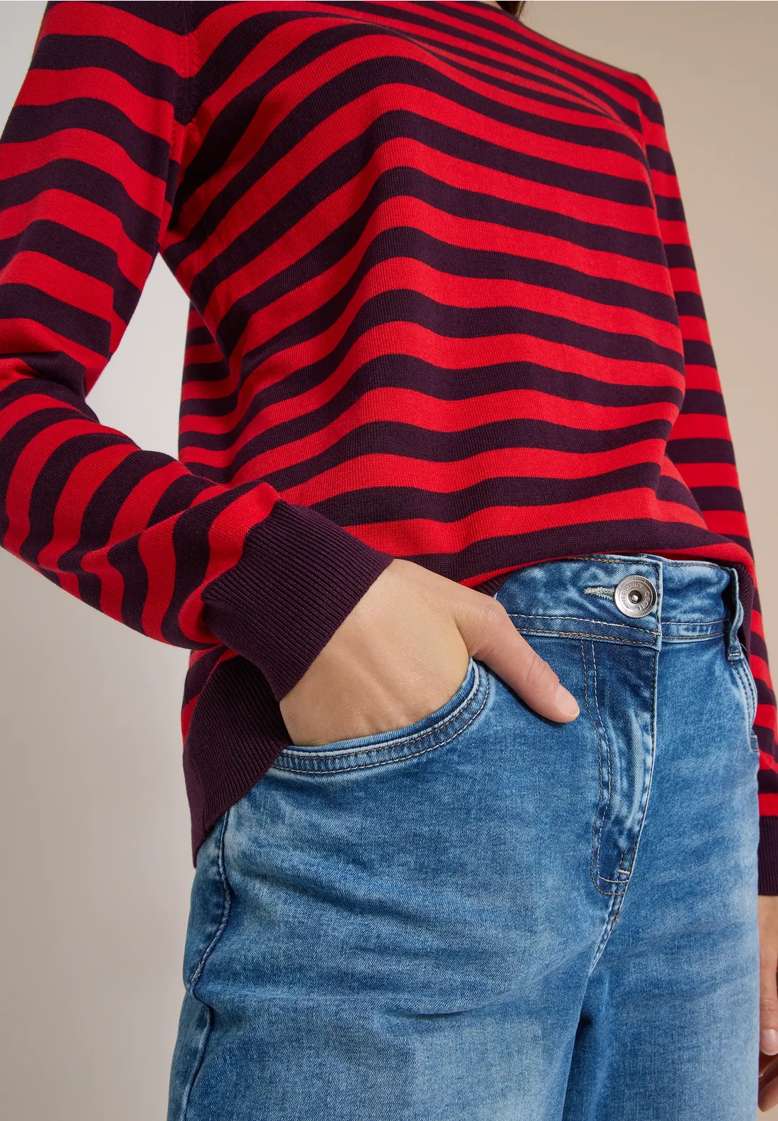 Cecil Trui met Strepen - Eggplant Red