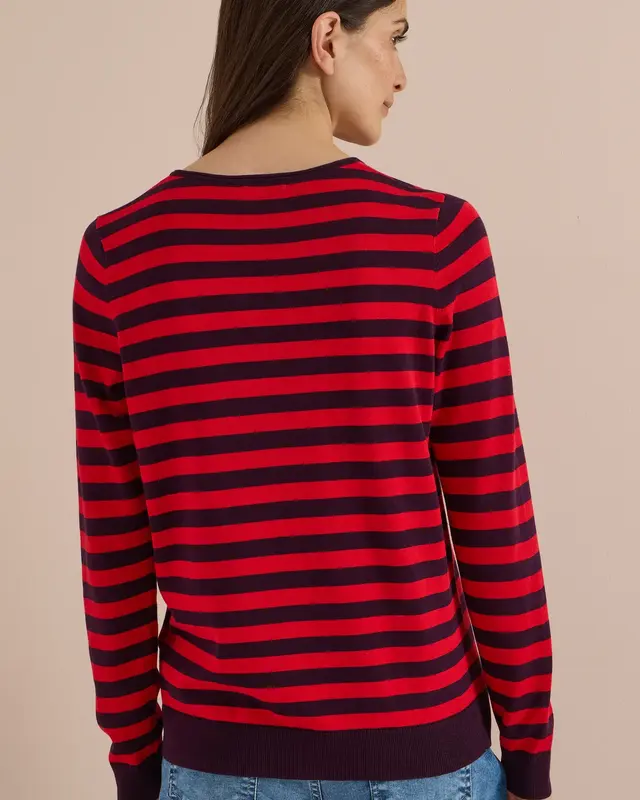 Cecil Trui met Strepen - Eggplant Red