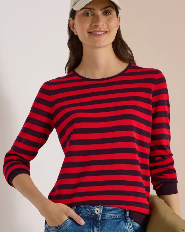 Cecil Trui met Strepen - Eggplant Red