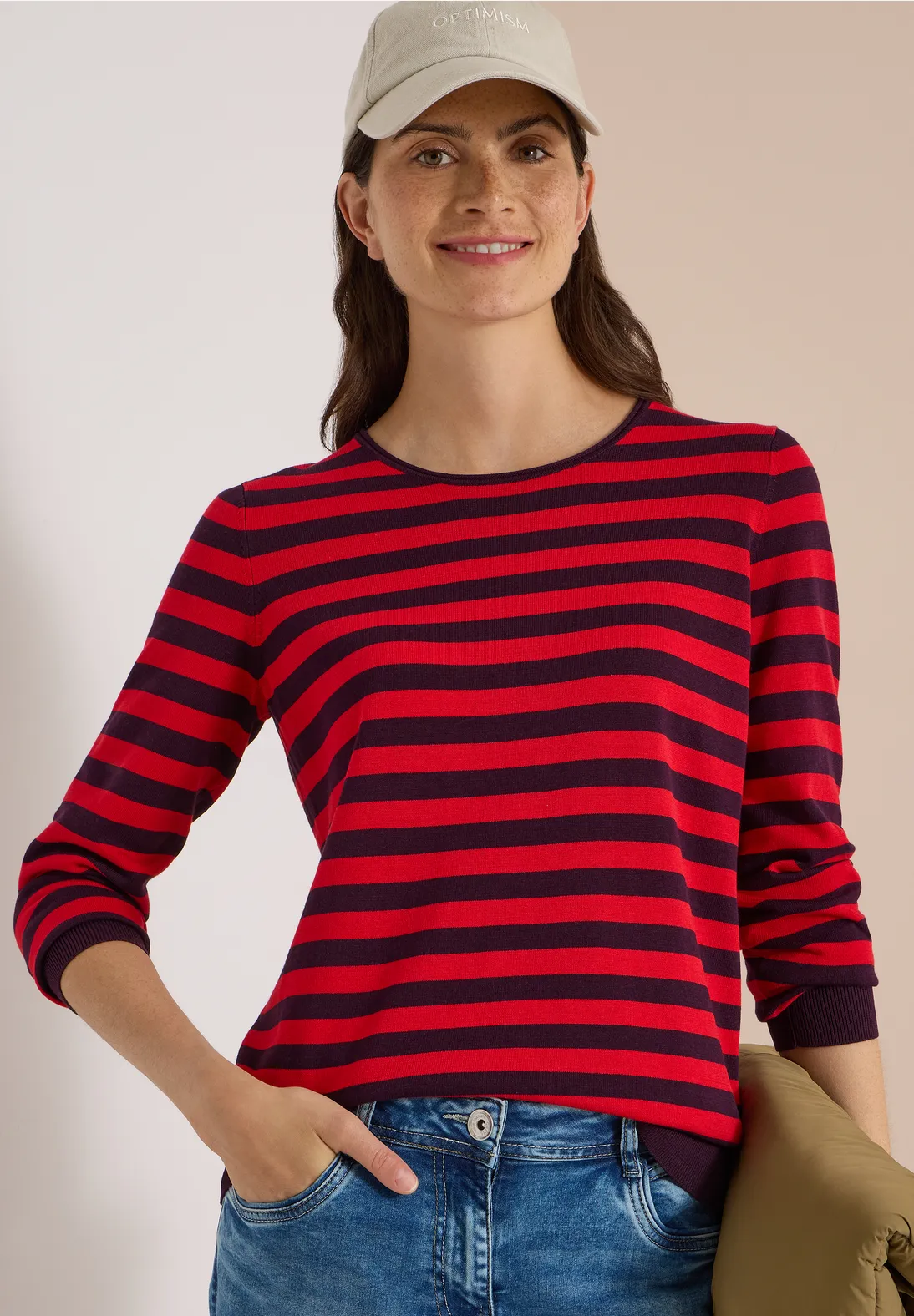 Cecil Trui met Strepen - Eggplant Red