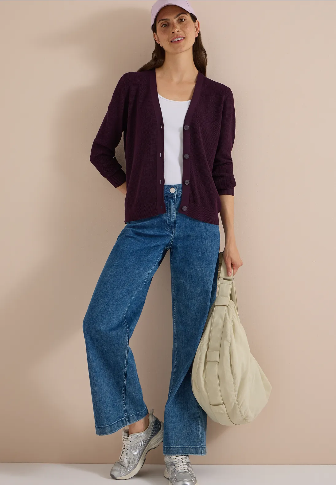 Cecil Structured Cardigan - Eggplant Red