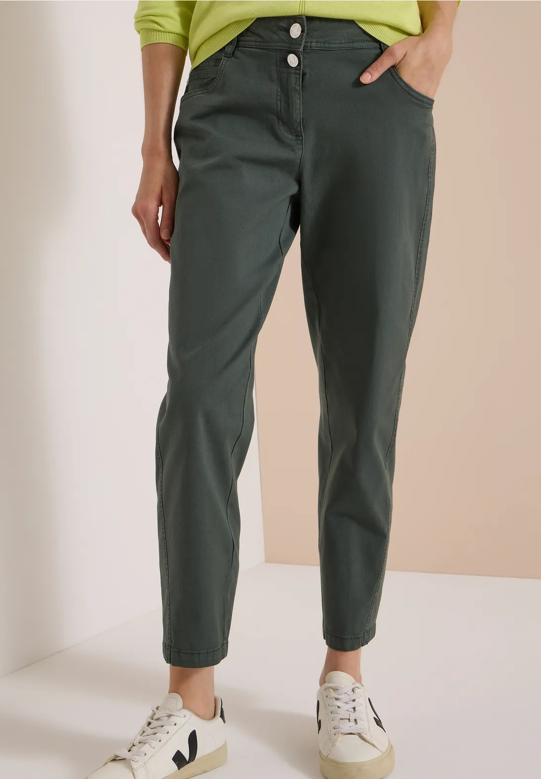 Cecil Casual Fit Barrel Pants Scarlett - Faded Olive
