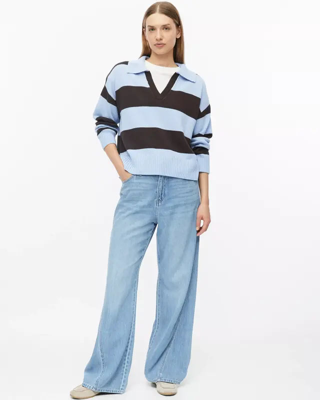 S. Oliver Gebreide Trui met Polokraag - Light Blue