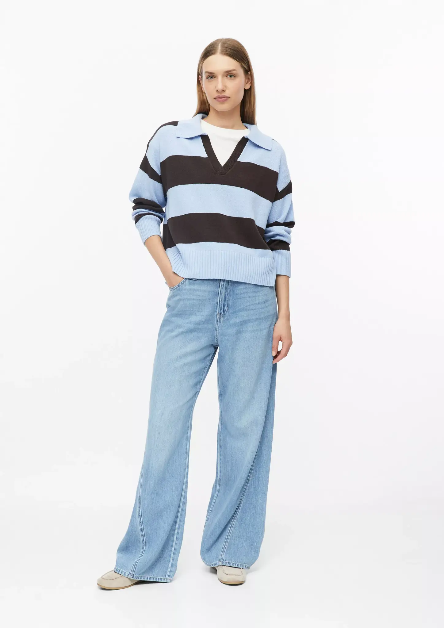 S. Oliver Gebreide Trui met Polokraag - Light Blue