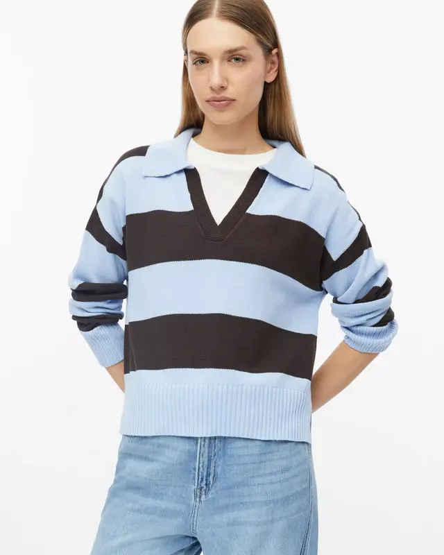 S. Oliver Gebreide Trui met Polokraag - Light Blue