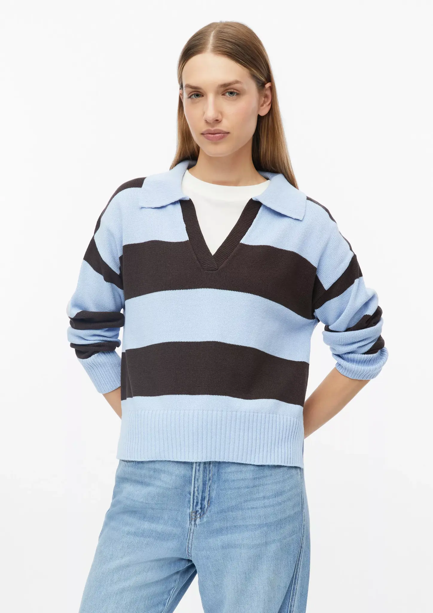 S. Oliver Gebreide Trui met Polokraag - Light Blue